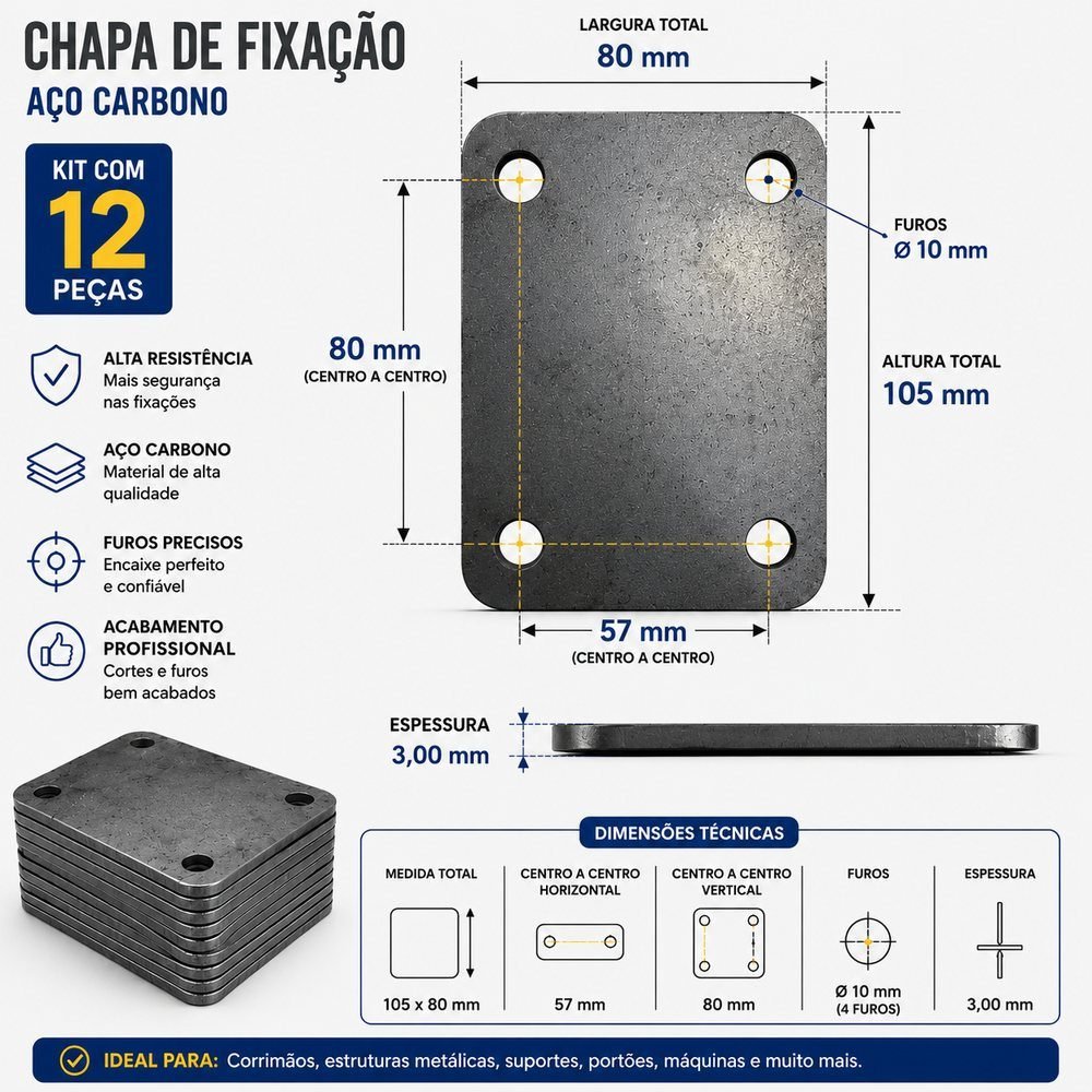Chapa base de fixação em aço carbono